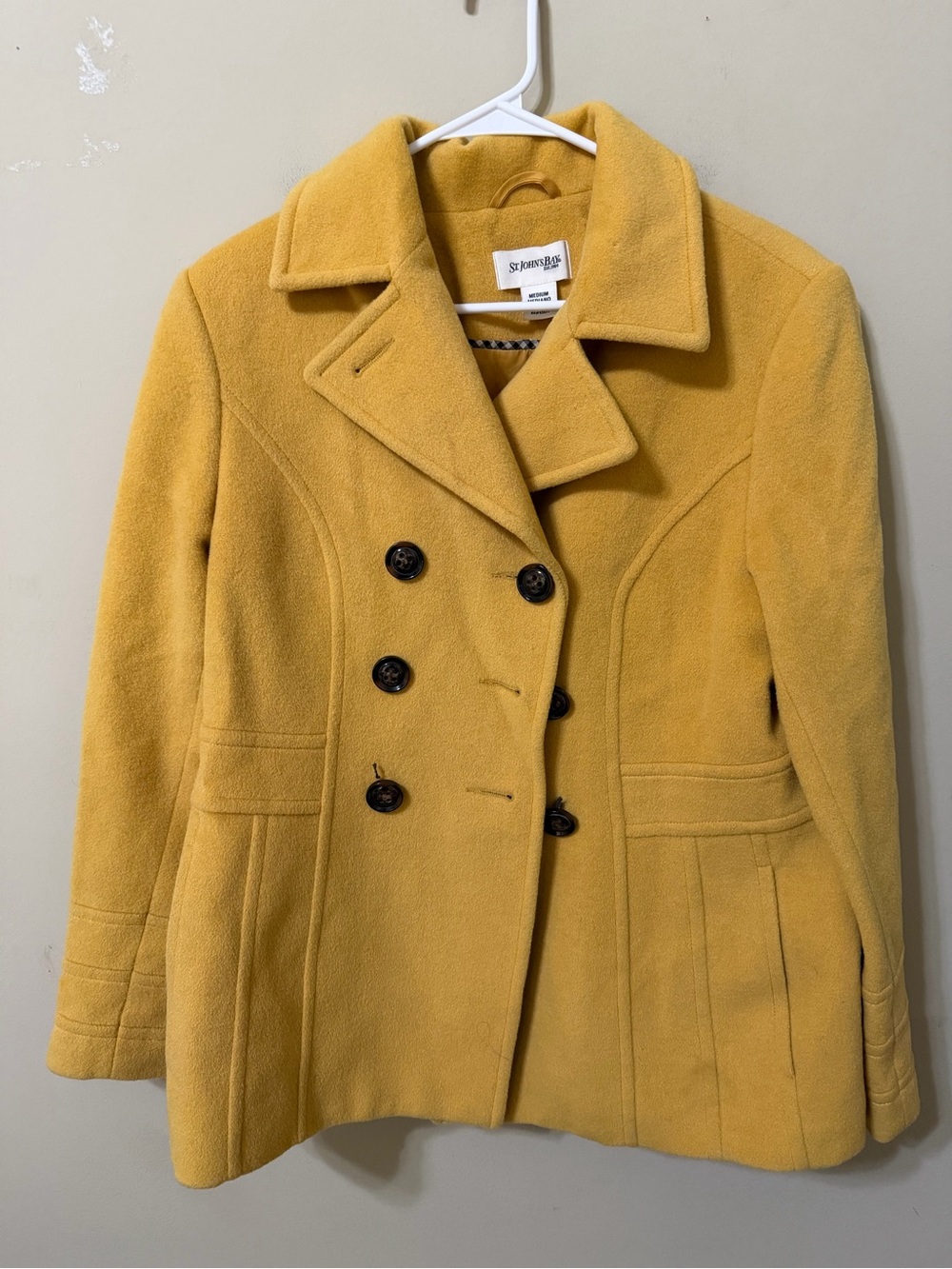 St. John's Bay Women's Double-Breasted Wool Peacoat Mustard golden Yellow medium